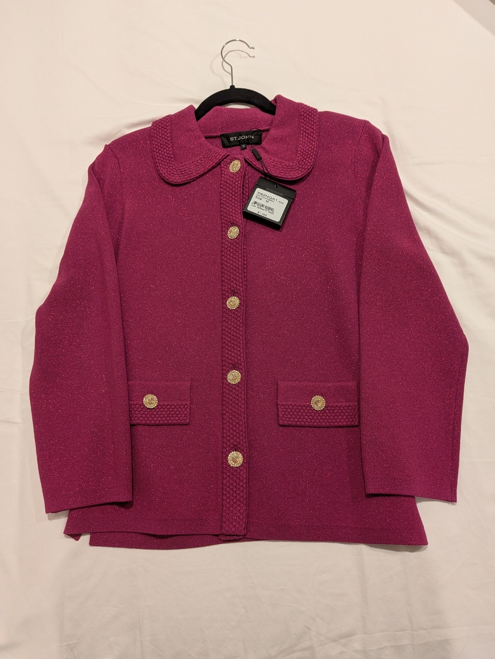 St. John Collection Women's Pink Knit Jacket with Gold Buttons
